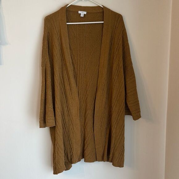J. Jill Women’s long open cable knit camel tan casual cardigan sweater XL tall! - Picture 1 of 8